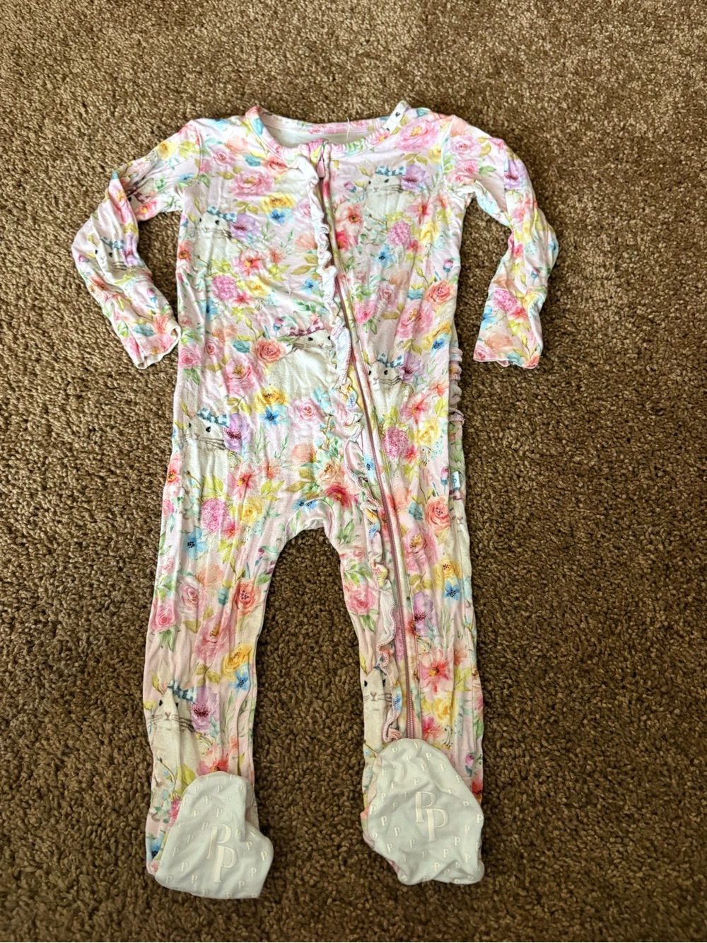 Posh Peanut Floral Bunny Bamboo Footie